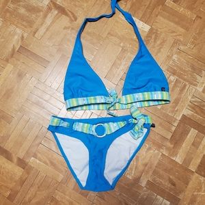 💥3 for $15💥 Bright Blue with Green stripes 2pc Bikini